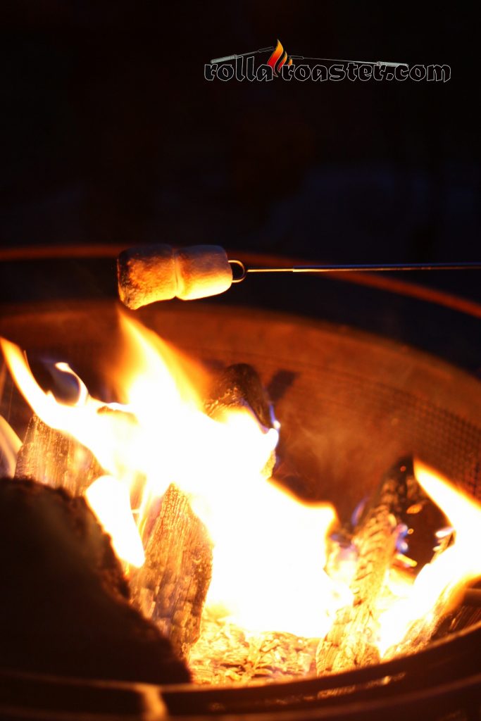 Toasting marshmallows over a campfire with Rolla Roasters.